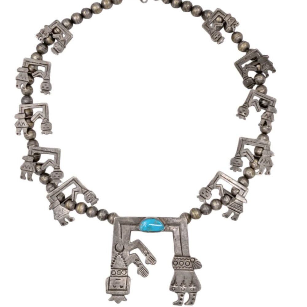 Monroe Ashley Navajo Native American Yei Squash Blossom Sterling Silver Necklace